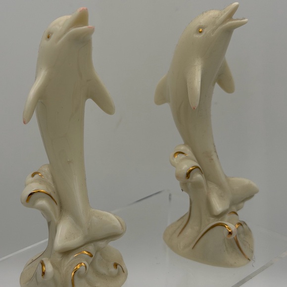 Lenox Other - Vintage Lenox Dolphin Figurines – Set of 2 – Ivory & Gold Coastal Decor